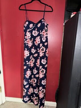 Band of Gypsies Navy Maxi Dress with Pink Floral Print